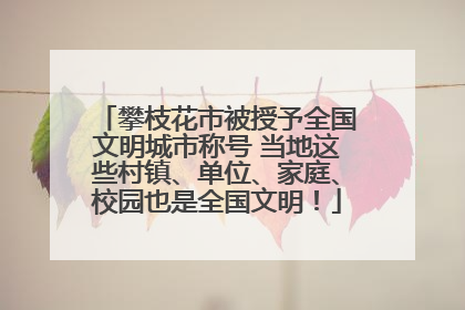 攀枝花市被授予全国文明城市称号 当地这些村镇、单位、家庭、校园也是全国文明！