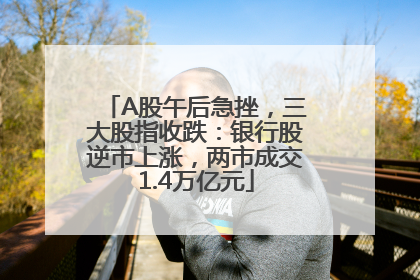 A股午后急挫，三大股指收跌：银行股逆市上涨，两市成交1.4万亿元